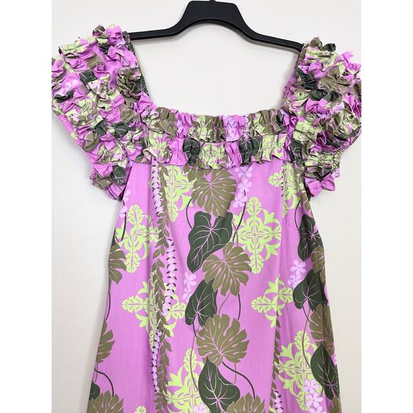 T&L MUUMUU FACTORY Purple Tropical Ruffle MuuMuu Dress Size L 11/12 - Picture 7 of 16